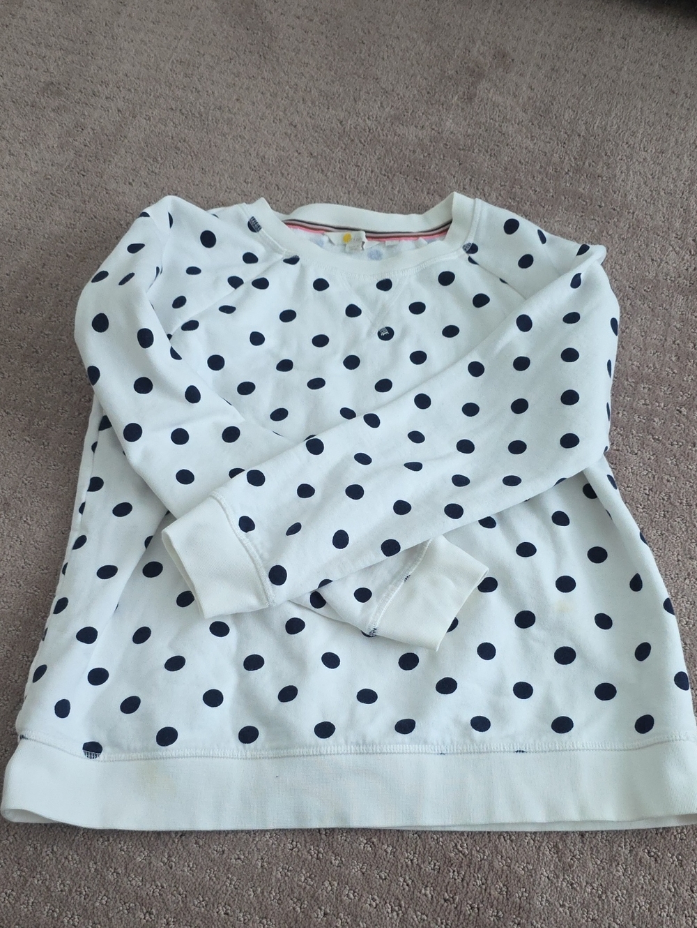 Boden Womems Polka Dot Long Sleeve Sewatshirt - White with Navy Dots
